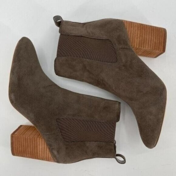 Steve Madden Taupe Suede Ravyn Boho Stacked Block Heel Pull On 9.5 Ankle Booties - Picture 3 of 8